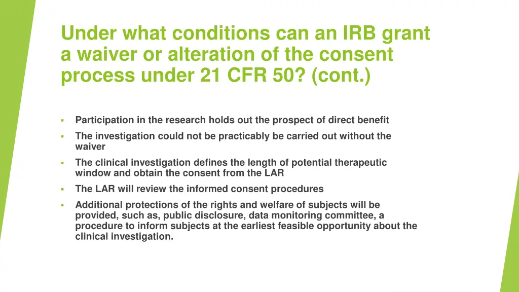 under what conditions can an irb grant a waiver 1