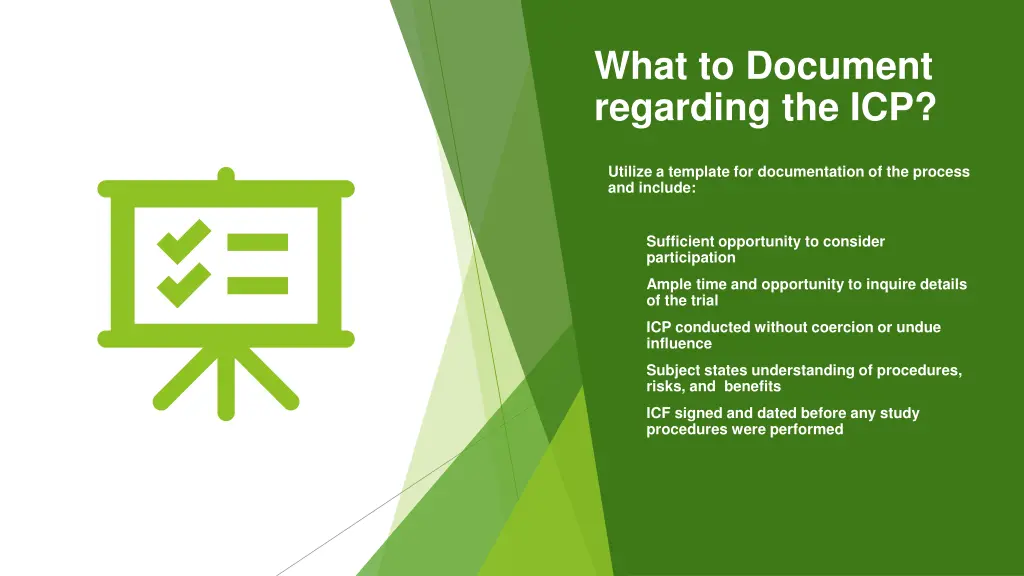 what to document regarding the icp