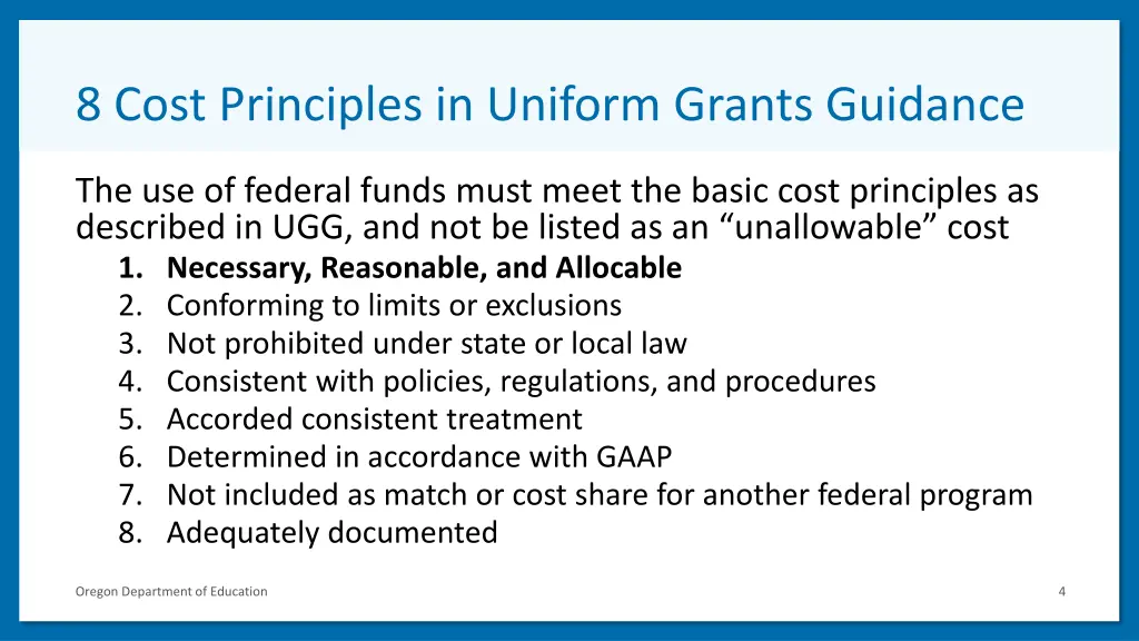 8 cost principles in uniform grants guidance