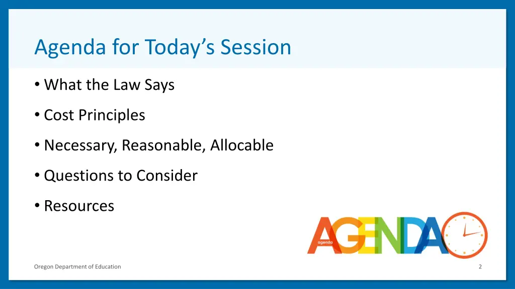 agenda for today s session