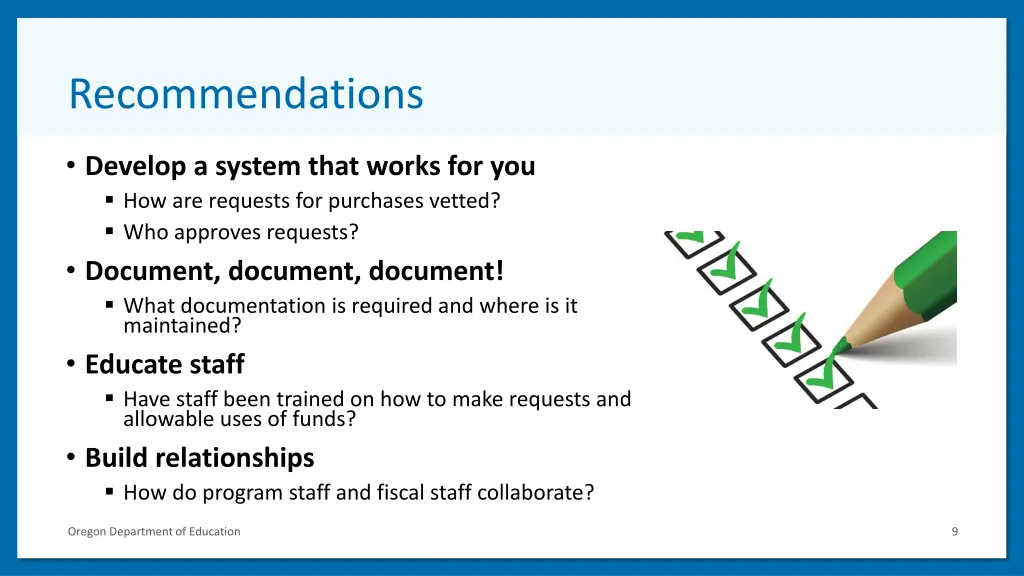 recommendations