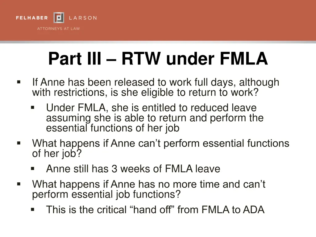 part iii rtw under fmla