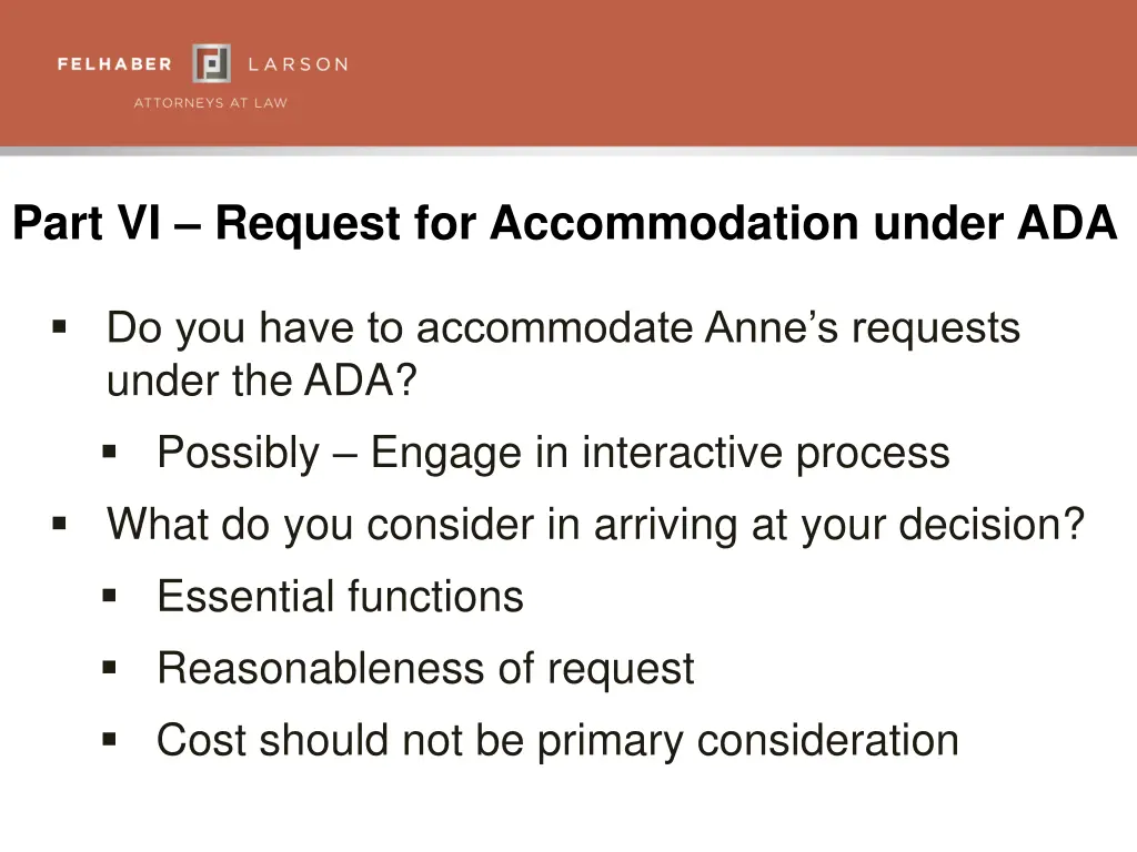part vi request for accommodation under ada