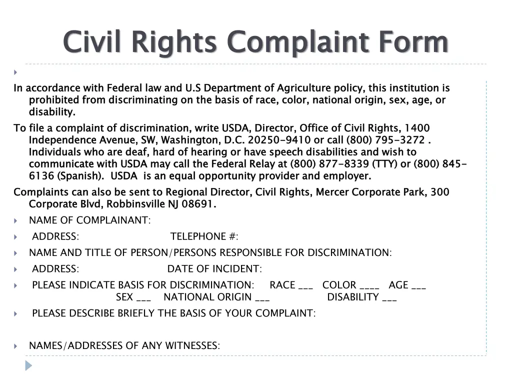 civil rights complaint form