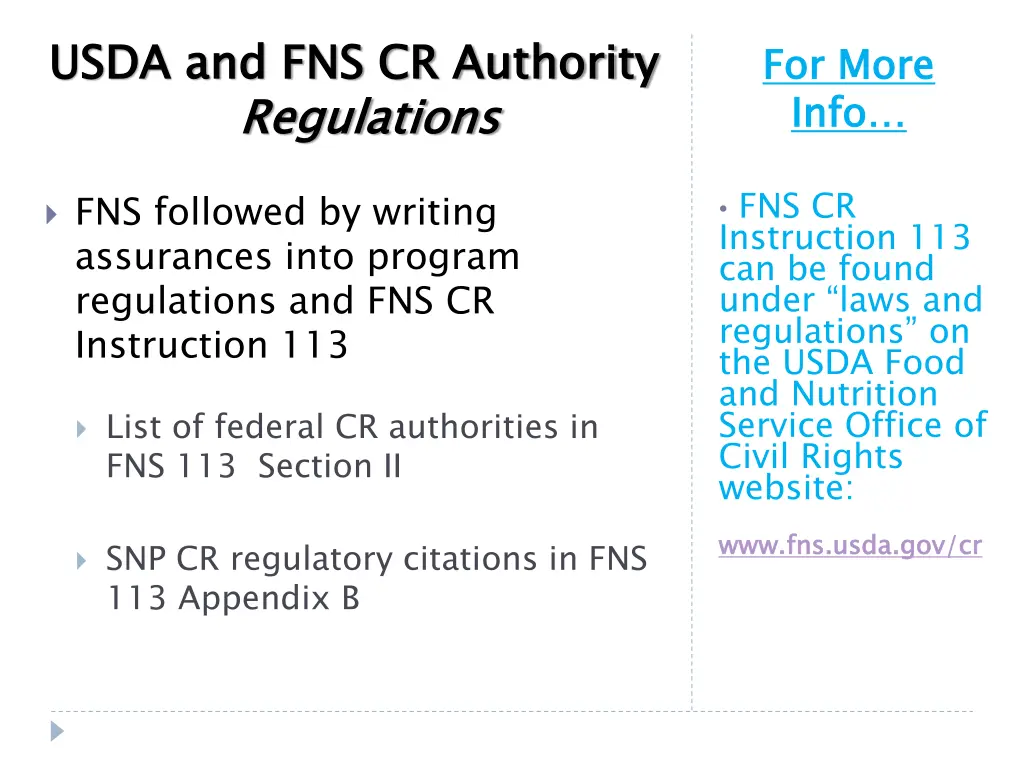 usda and fns cr authority regulations