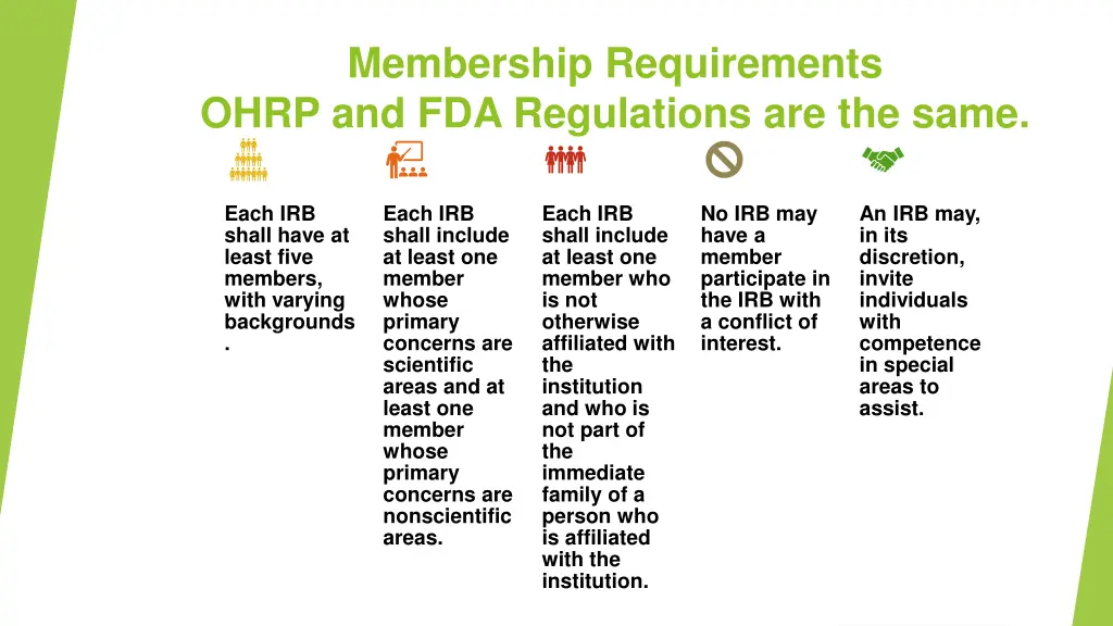 membership requirements ohrp and fda regulations
