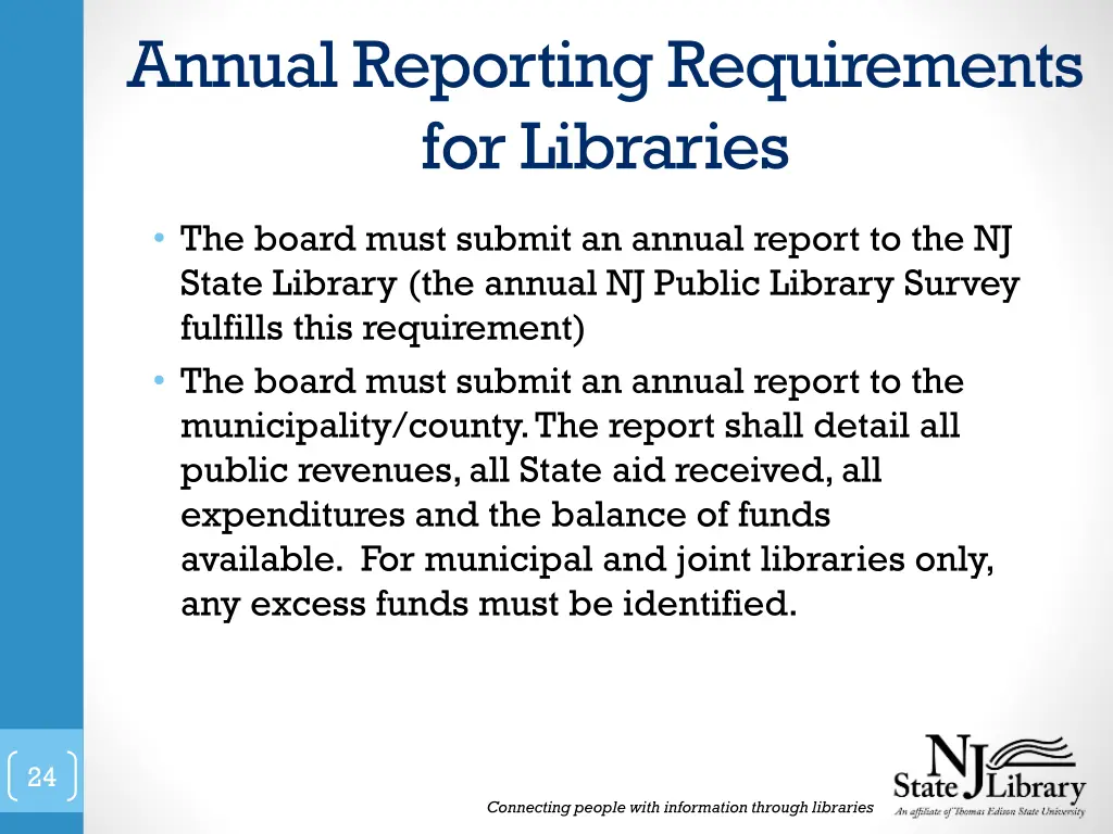 annual reporting requirements for libraries