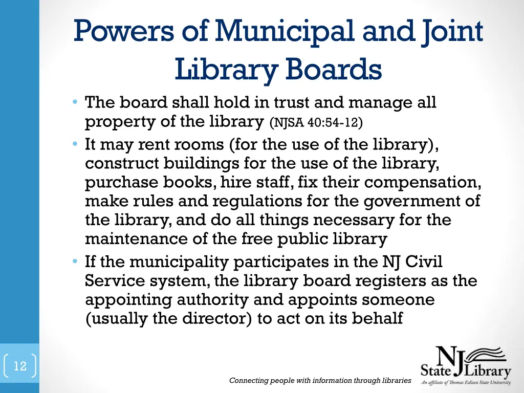 powers of municipal and joint library boards