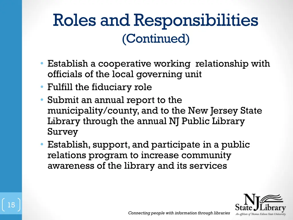 roles and responsibilities continued