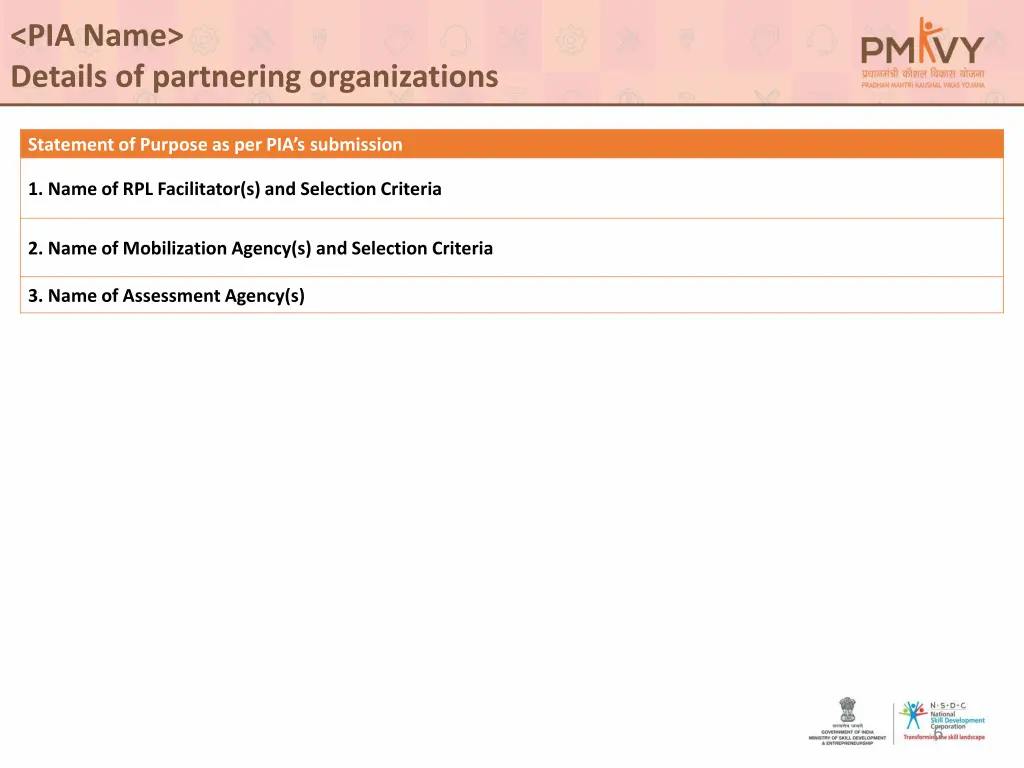 pia name details of partnering organizations