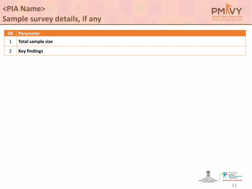 pia name sample survey details if any