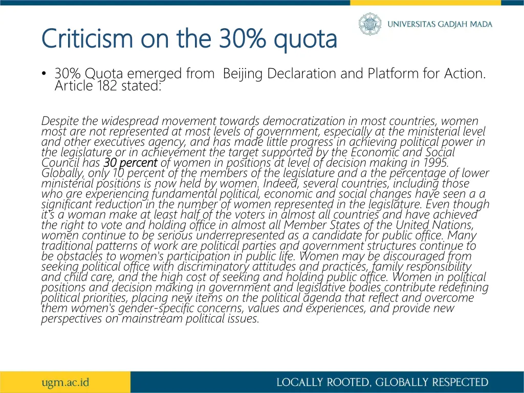 criticism on the 30 quota criticism