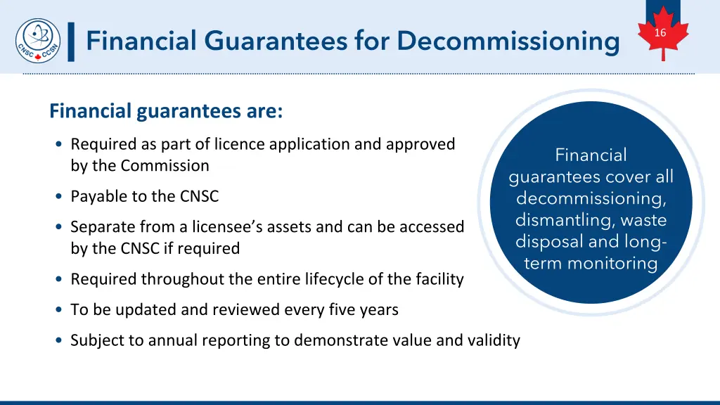 financial guarantees for decommissioning