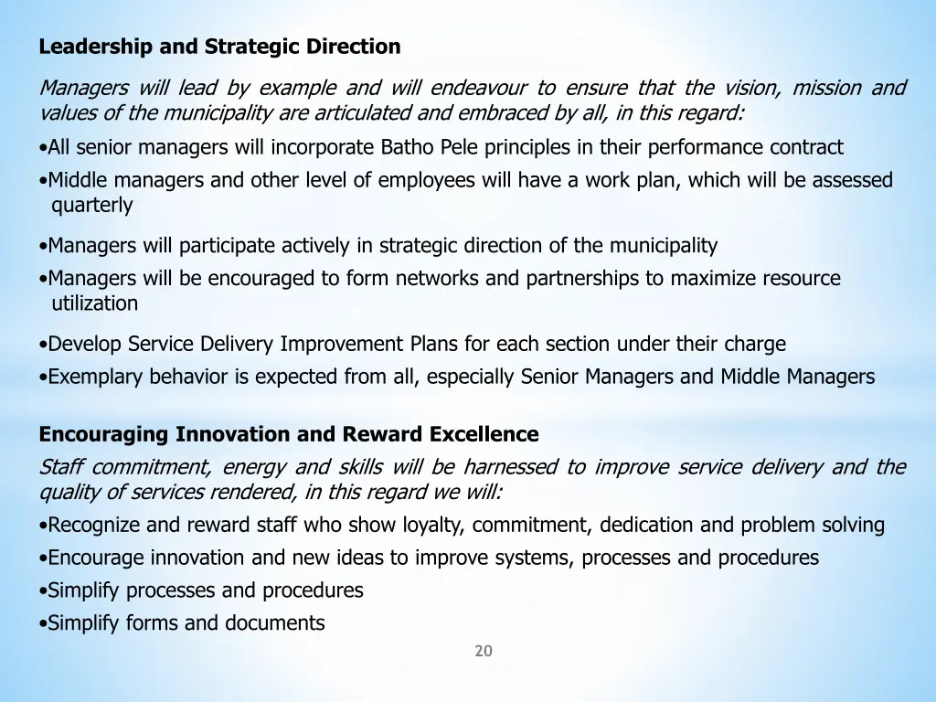 leadership and strategic direction