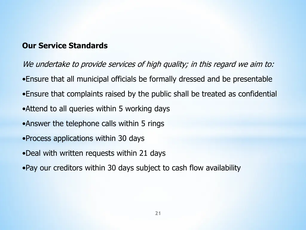 our service standards