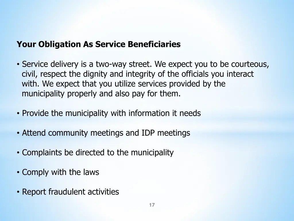 your obligation as service beneficiaries