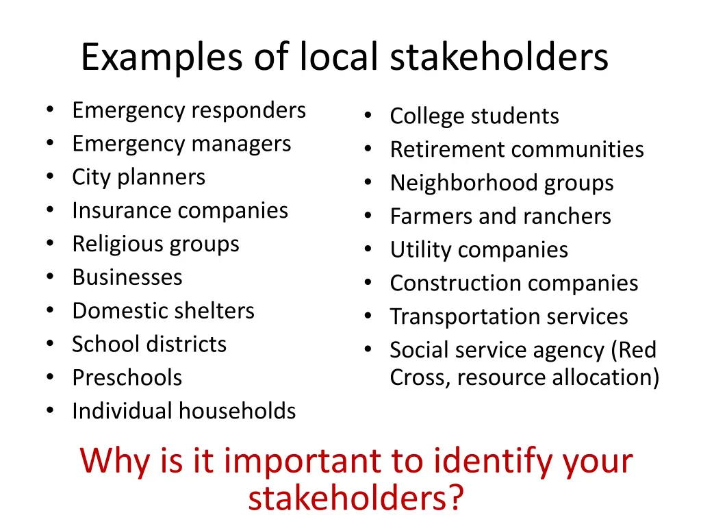 examples of local stakeholders