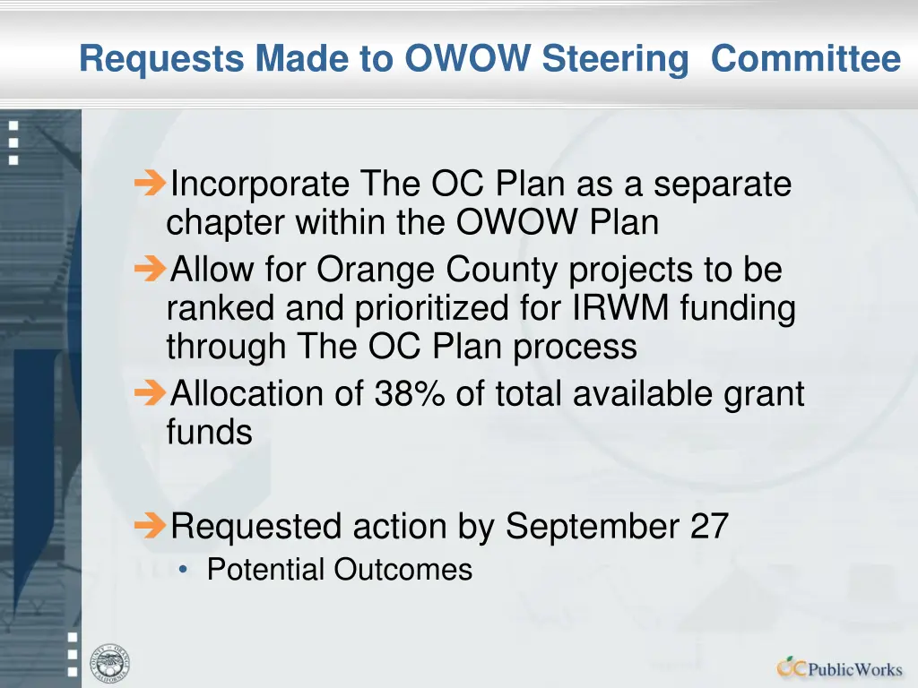 requests made to owow steering committee
