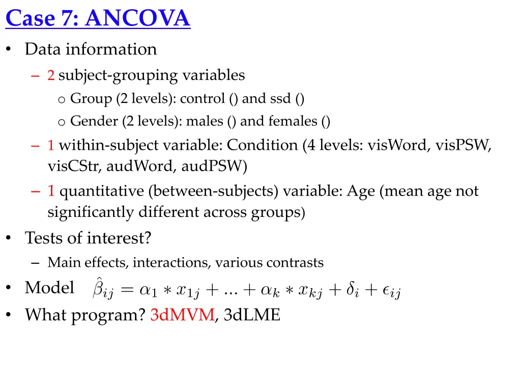 case 7 ancova data information