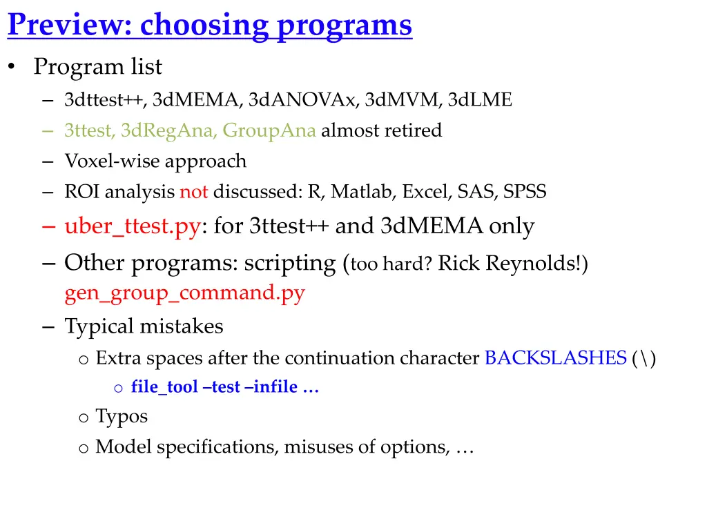 preview choosing programs program list 3dttest