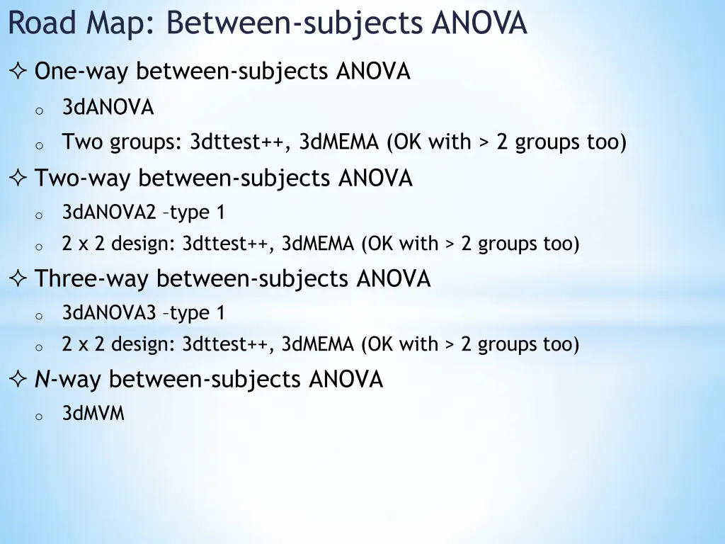 road map between subjects anova