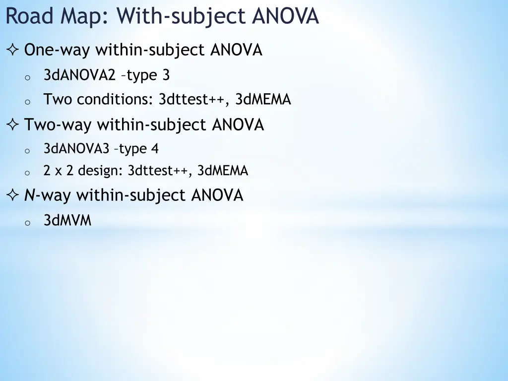 road map with subject anova