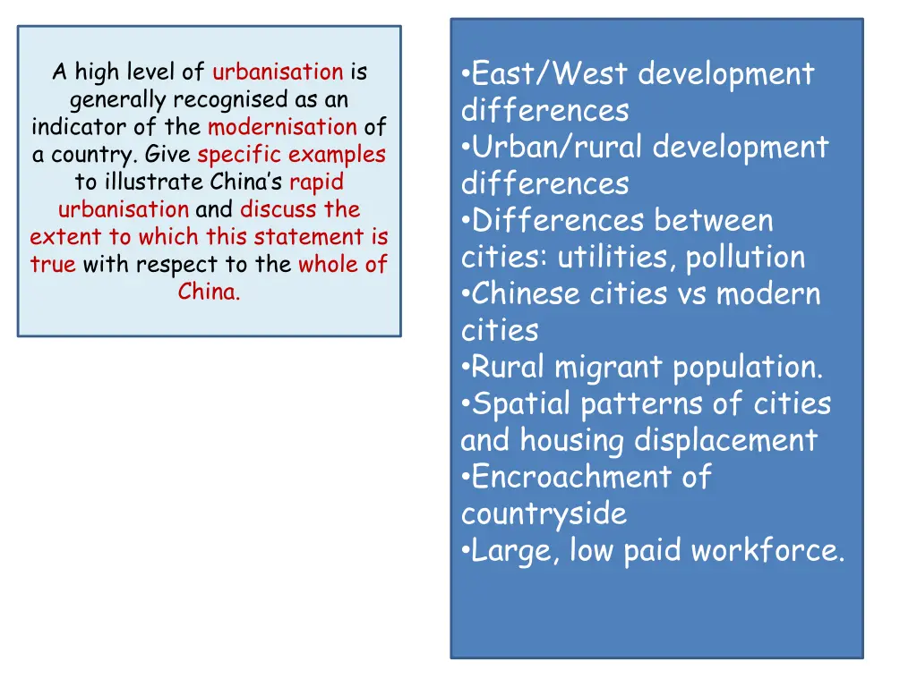 east west development differences urban rural