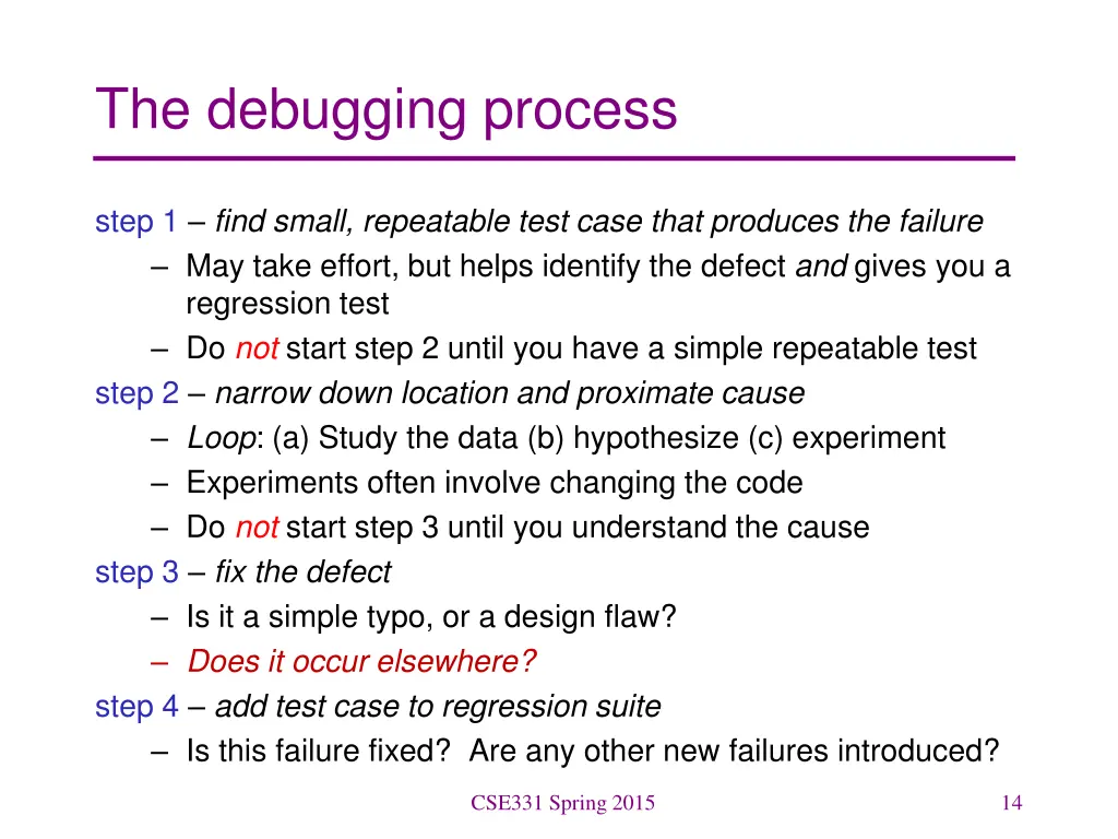 the debugging process