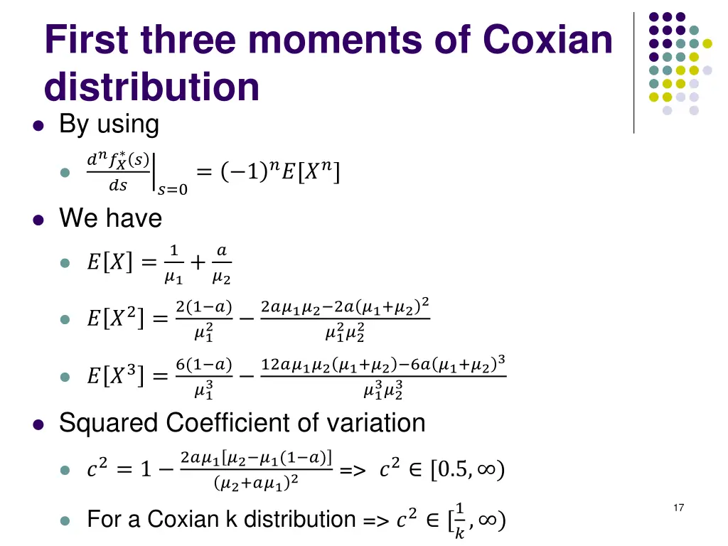 first three moments of coxian distribution