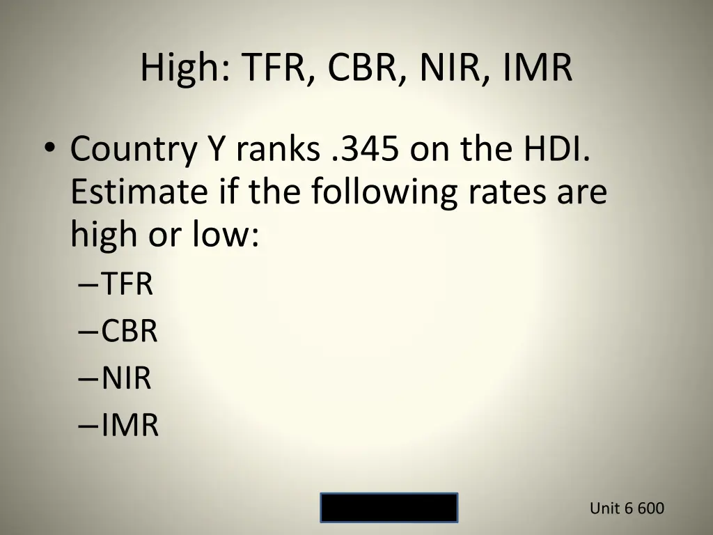 high tfr cbr nir imr
