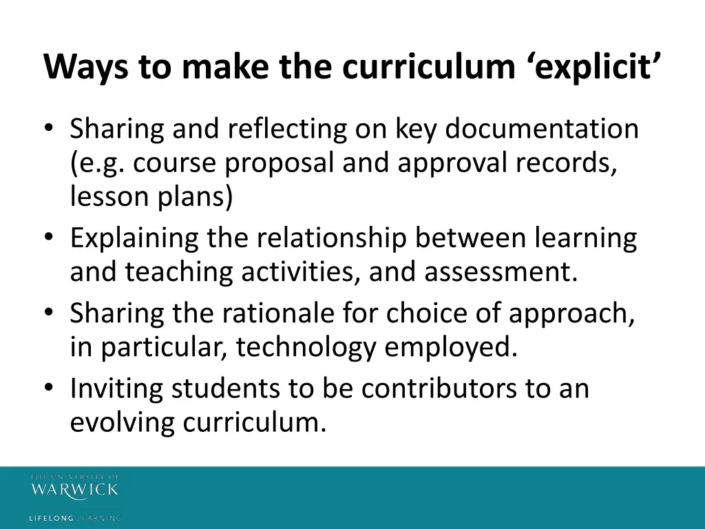 ways to make the curriculum explicit
