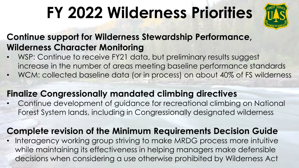 fy 2022 wilderness priorities