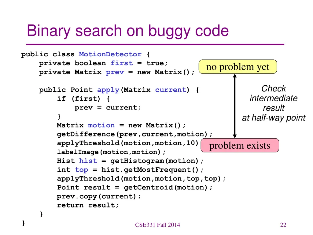 binary search on buggy code 1