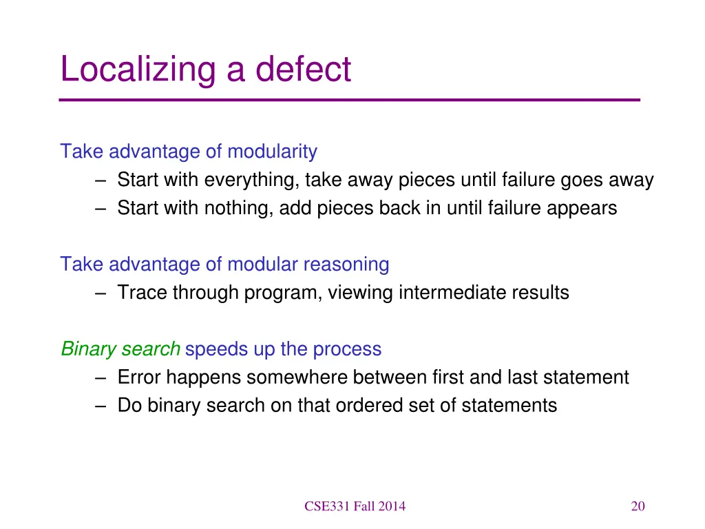 localizing a defect