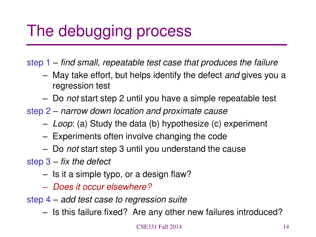 the debugging process
