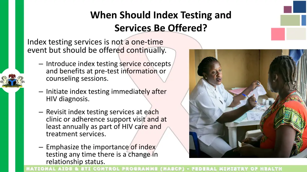when should index testing and services be offered