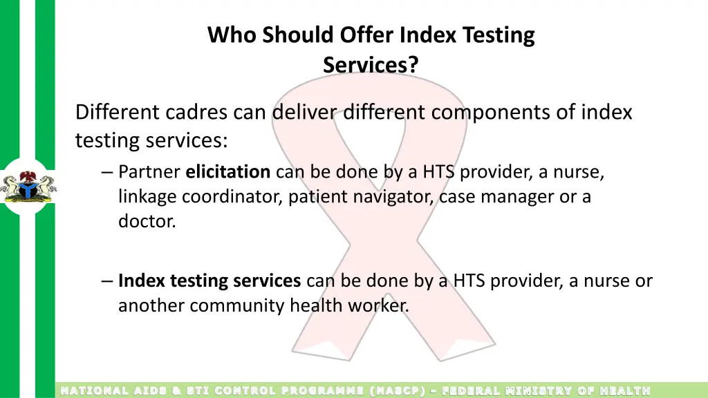 who should offer index testing services 1