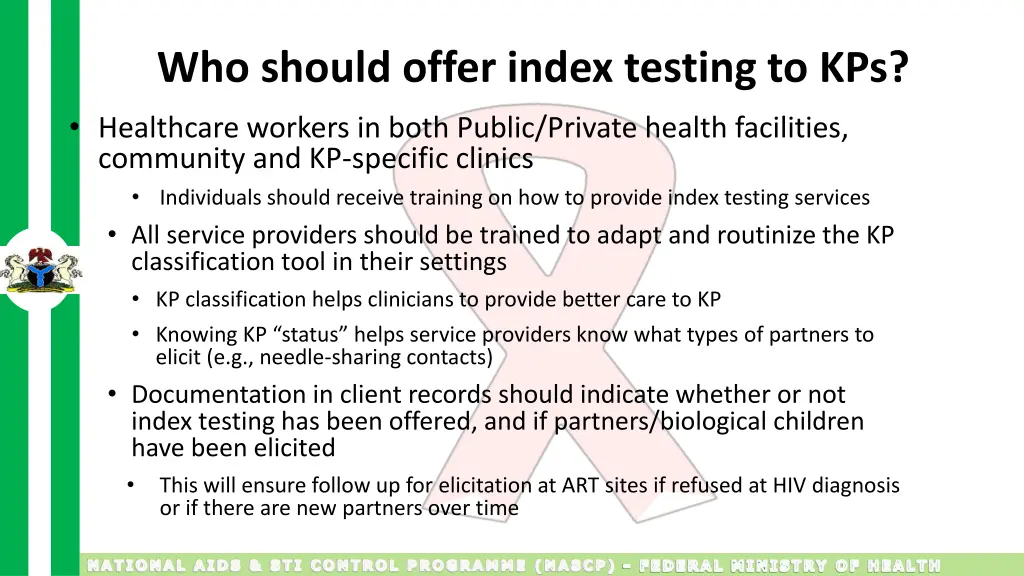 who should offer index testing to kps healthcare