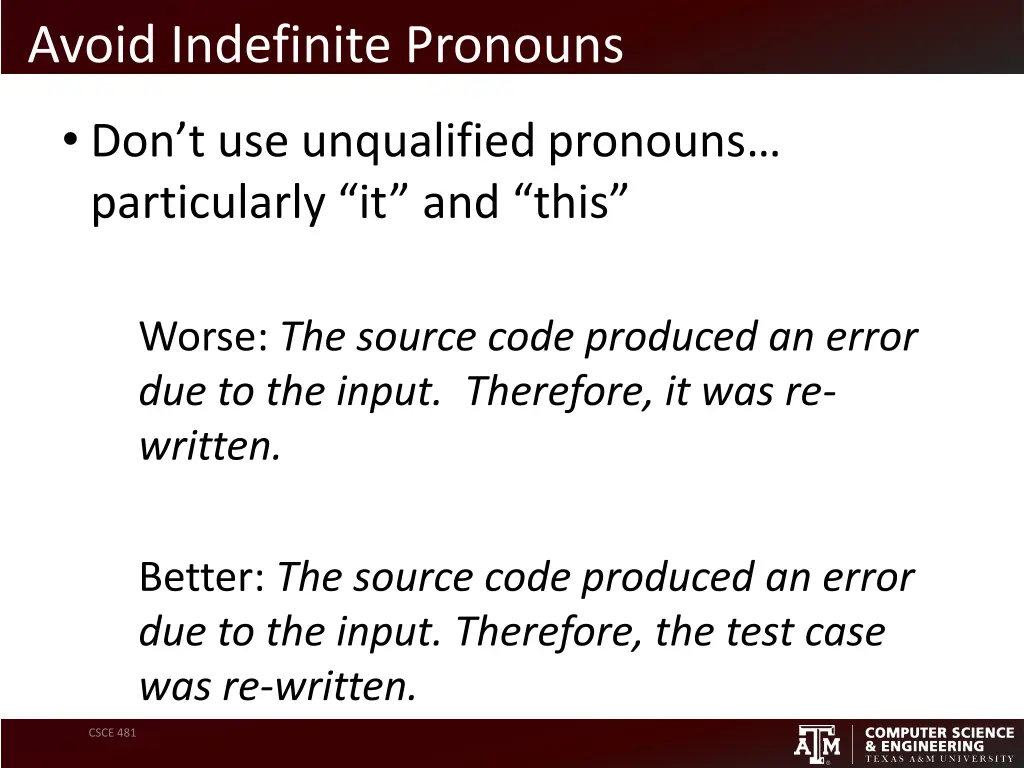 avoid indefinite pronouns