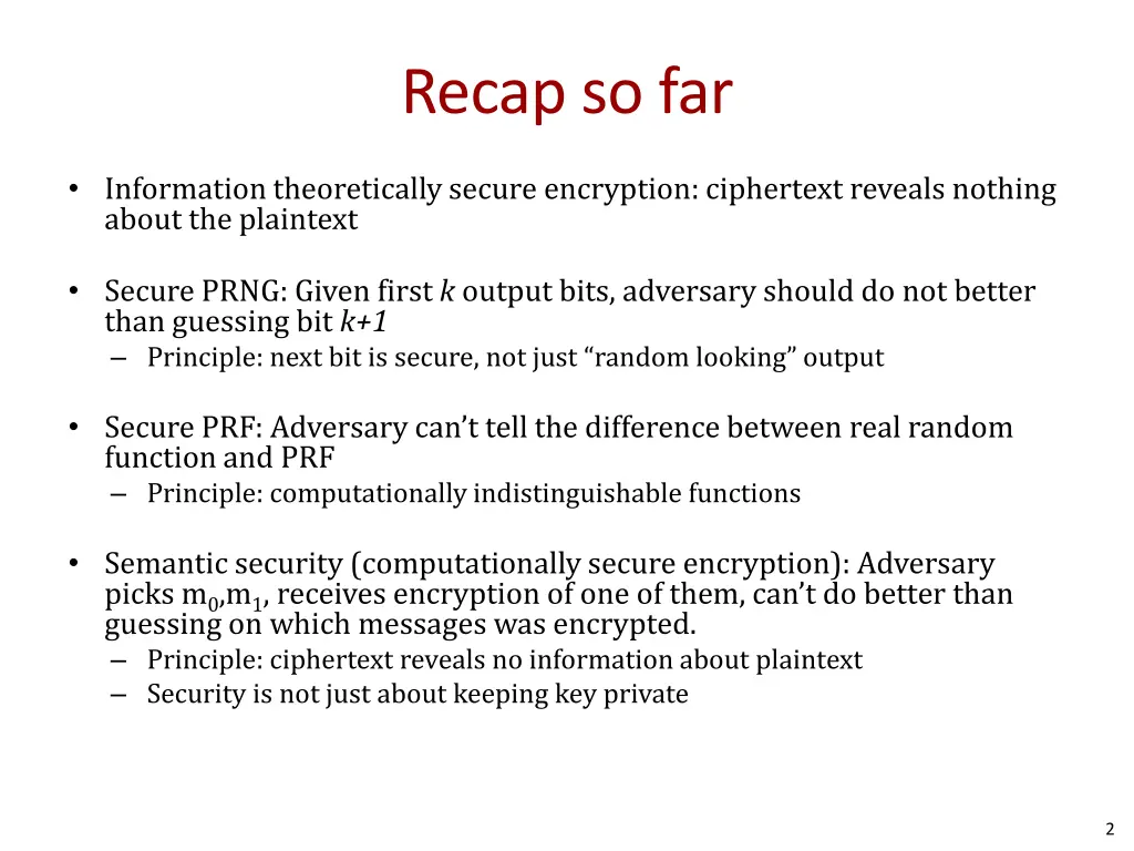 recap so far