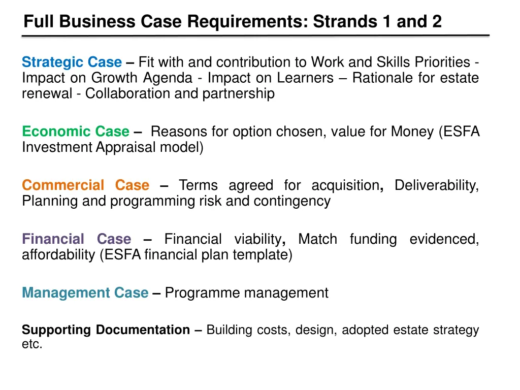 full business case requirements strands 1 and 2