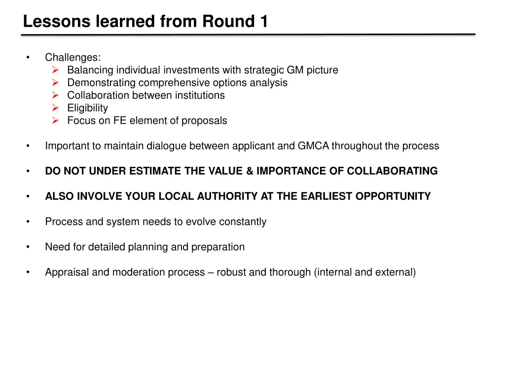 lessons learned from round 1