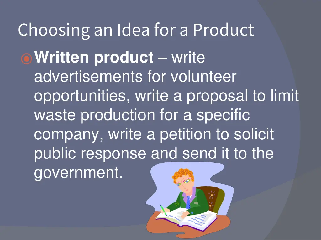 choosing an idea for a product written product