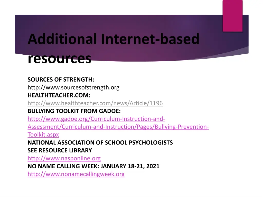 additional internet based resources