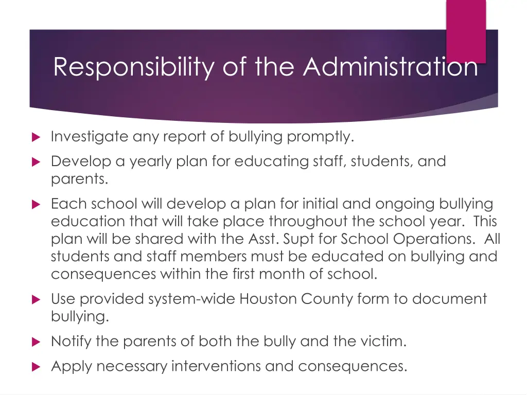 responsibility of the administration