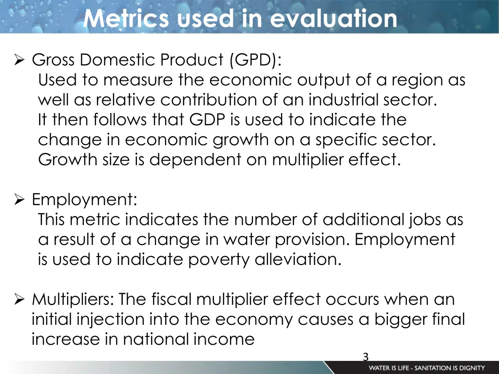 metrics used in evaluation