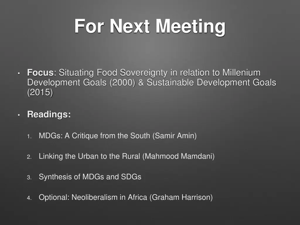 for next meeting