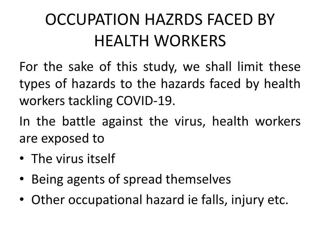 occupation hazrds faced by health workers