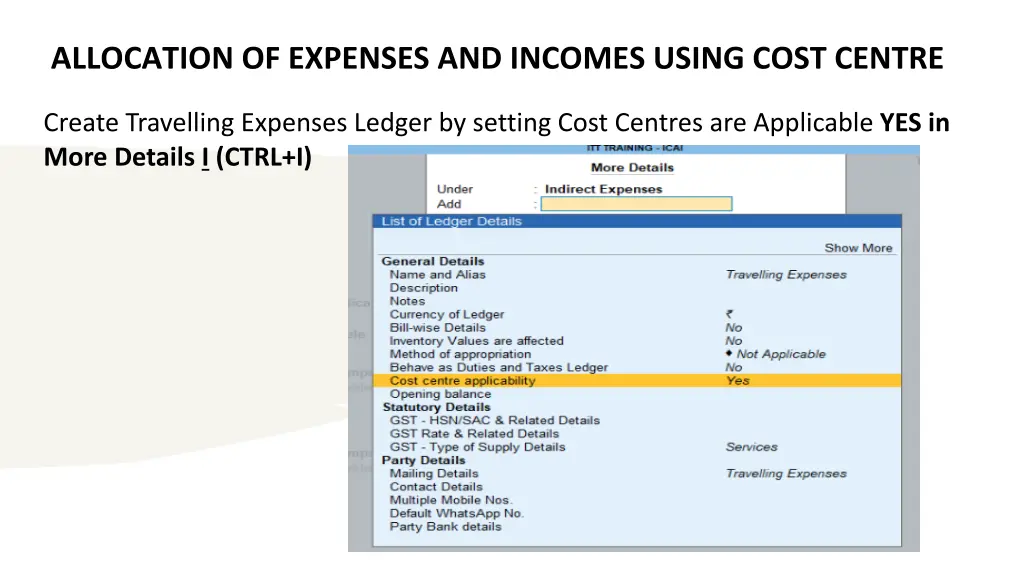 allocation of expenses and incomes using cost 1