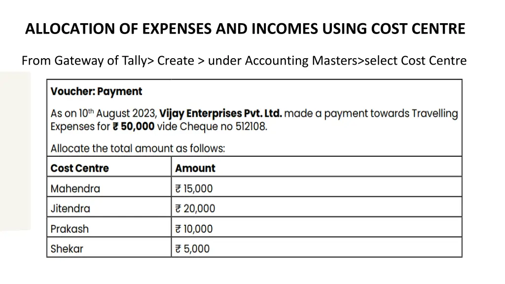 allocation of expenses and incomes using cost